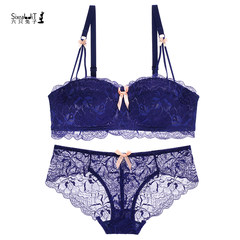 Six rabbits, girls, underwear, bra sets, lace cup surface, thin, thick, no steel ring, comfortable gather adjustment type Royal Blue 38=85AB (pass cup)