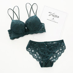 Lace bra set to gather V soft rim Fashion Pendant under the thin thickness of girls' underwear summer cup breathable Green suit 75C/34C