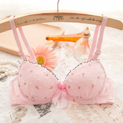 Japanese lovely students, white girls embroidered underwear comfortable, small chest spring and summer, gather soft ring lady bra 881 pink piece 32/70AB universal cup