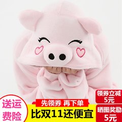 Black powder pig cute cartoon conjoined pajamas flannel autumn winter couple coral velvet male and female animal home clothes S code is suitable for 150-158cm Pink paws stitch + shoes