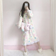 New Korean Japanese soft sister girl stars lace flannel Nightgown Pajamas Home Furnishing sweet F Apricot