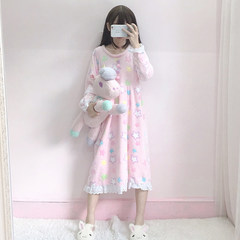 New Korean Japanese soft sister girl stars lace flannel Nightgown Pajamas Home Furnishing sweet F Pink
