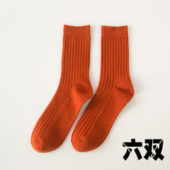 Male socks cotton spring tide sports sweat deodorant Korean Japanese Harajuku stockings stockings in men's College wind F (14) orange six pairs