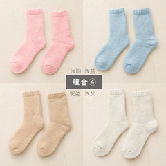Winter thickening socks, children's fleece socks, cotton hose socks, winter extra thick towel, terry socks F [female] pink camel blue gray