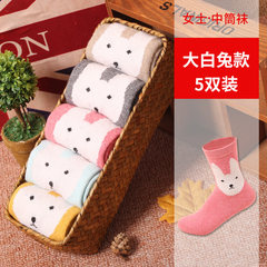 Socks wool socks for men and a thick warm winter in the Korean version of pure cotton socks socks deodorant sports stockings F Bunny girl five double pack