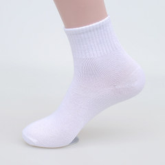 Socks 10 double bag men socks, autumn and winter pure color cotton socks, four seasons in the tube deodorant factory wholesale 1 yuan F Middle barrel white