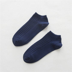 Socks, men's socks, thin money, deodorant, sweat absorption, pure color, low, stripe, men's stripes, four seasons pure cotton socks F Double dark blue five