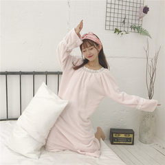 Princess female sweet flannel Nightgown recommended lotus leaf edge winter long wear pajamas Home Furnishing Ms. F light pink