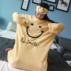 Loose coral fleece cute yellow smiley face female Plush warm flannel pajamas nightdress winter clothing Home Furnishing F yellow
