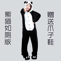Love apartment, the same cartoon conjoined pajamas, toilet version, autumn and winter, men and women, flannel animals, dinosaur pajamas Flannel S (143-157) Panda [gloves + claw shoes]