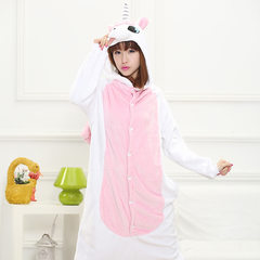 Love apartment, the same cartoon conjoined pajamas, toilet version, autumn and winter, men and women, flannel animals, dinosaur pajamas Flannel S (143-157) Pink Unicorn [gloves + claw shoes]