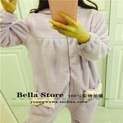 [Bella Cute Bunny] a cute little rabbit coral fleece bathrobe Nightgown Pajamas Home Furnishing conjoined clothes F Purple Siamese (7272)