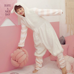 In autumn and winter women's pants are sweet and cute, thickening long sleeve pajamas, home clothes set, students loose and adorable M Beige
