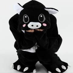 Black powder pig cute cartoon conjoined pajamas flannel autumn winter couple coral velvet male and female animal home clothes S code is suitable for 150-158cm Black pig