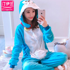 Cartoon conjoined pajamas, adult winter cute Korean animals, men and women dinosaur lovers flannel can be worn outside suit L code (169-178cm) Violet