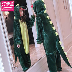 Cartoon conjoined pajamas, adult winter cute Korean animals, men and women dinosaur lovers flannel can be worn outside suit L code (169-178cm) Light grey