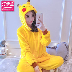 Cartoon conjoined pajamas, adult winter cute Korean animals, men and women dinosaur lovers flannel can be worn outside suit XL code (179-190cm) Dark grey