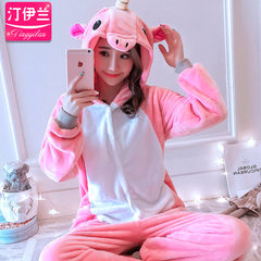 Cartoon conjoined pajamas, adult winter cute Korean animals, men and women dinosaur lovers flannel can be worn outside suit XL code (179-190cm) Blue