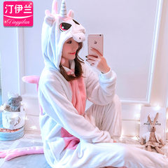 Cartoon conjoined pajamas, adult winter cute Korean animals, men and women dinosaur lovers flannel can be worn outside suit XL code (179-190cm) Watermelon Red