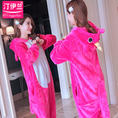 Cartoon conjoined pajamas, adult winter cute Korean animals, men and women dinosaur lovers flannel can be worn outside suit XL code (179-190cm) Lilac colour
