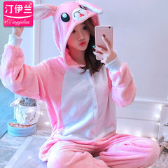 Cartoon conjoined pajamas, adult winter cute Korean animals, men and women dinosaur lovers flannel can be worn outside suit XL code (179-190cm) Purplish red