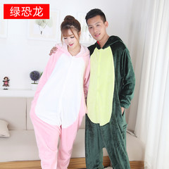 Cartoon animal: male Siamese winter pajamas dinosaur cat lovers thick flannel suit Home Furnishing Pikachu cute S + claw shoes Green dinosaur