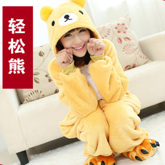 In autumn and winter, animals, dinosaurs, cartoon pajamas, women's thickening, winter men's flannel Cute Couples suit, go to the toilet L (for 169-178CM) shoes Easy bear