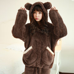Winter coral velvet, Korean pajamas, fresh and lovely girls, conjoined thickening winter Plush home suit XL code (115-130 Jin) 781 Brown