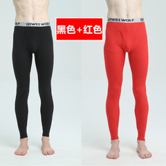 Modal cotton 2 Pack men male slim stretch cotton piece long johns youth thin line warm pants backing 170 (L) Black + Red