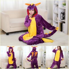 Cartoon dinosaur conjoined pajamas female autumn winter animal Picacho lovely couple coral velvet adult male flannel S recommends height 145-155CM shoes Shiryu
