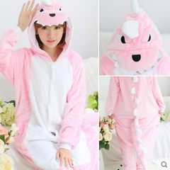In autumn and winter, cartoon animals, pajamas, flannel lovers, lovely adult home clothes, dinosaur toilet version S (150-158CM) send shoes Pink dinosaur