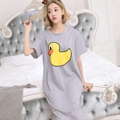 The spring and autumn long sleeved cotton Nightgown dress sleeve loose large size Korean winter pajamas cartoon cute girl skirt XXXL Rhubarb duck grey (pure cotton)