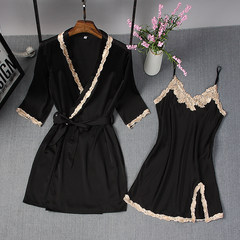 Autumn and winter day special offer autumn female sexy pajamas silk nightgown summer female sling two suit Home Furnishing. 160 (M) suggest 80-95 catties black