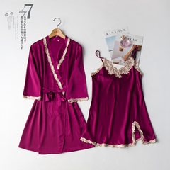 Autumn and winter day special offer autumn female sexy pajamas silk nightgown summer female sling two suit Home Furnishing. 160 (M) suggest 80-95 catties Purplish red