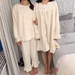 Autumn Korean female long sleeved lace pajamas loose thickened bestie Nightgown sweet Home Furnishing leisure suit F Nightdress