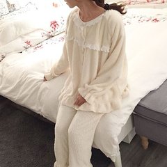 Autumn Korean female long sleeved lace pajamas loose thickened bestie Nightgown sweet Home Furnishing leisure suit F Pajamas suit