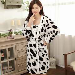 Autumn and winter women's pajamas bathrobe Nightgown sexy nightgown coral fleece flannel sleeves two suit Home Furnishing. L code [90 Jin -115 Jin] [+] 201-1 white robe sling