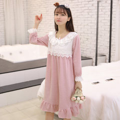 Lovely princess pajamas female winter sweet lace cotton long sleeved Nightgown s casual suit Home Furnishing S Lotus root starch