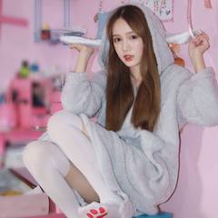 New Korean Japanese girl cute rabbit ears long nightdress Home Furnishing suit sweet all-match pajamas students F gray