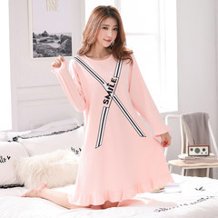 Female cotton long sleeved pajamas nightdress autumn Korean loose can wear cute long in winter spring and summer fresh students XL code Five thousand three hundred and five