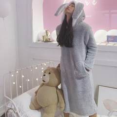 In the long winter. Lovely rabbit ears thickened long sleeved pajamas clothes Nightgown MS student leisure Home Furnishing tide F gray