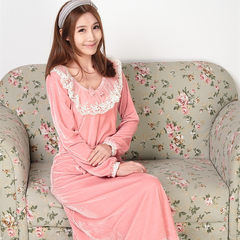 [winter] special offer rebate does not change the female clothing pajamas code Home Furnishing velvet lace retro Princess Long Nightgown 160 (M) Pink Velvet