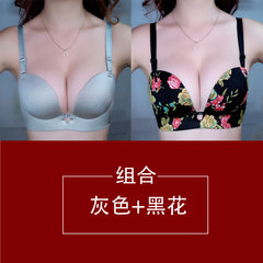 No rims on the collection gather half cup bra accessory small chest thickening adjustment Sexy Lingerie Set female models Black + grey 75C 34/75C