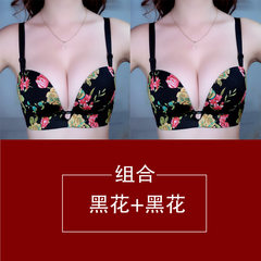 No rims on the collection gather half cup bra accessory small chest thickening adjustment Sexy Lingerie Set female models Black + Black 70A 32/70A