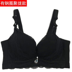 Cross lace bra bra adjustable anti close Furu thick small chest cup lingerie together Sexy black 32B=70B
