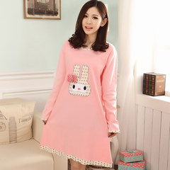The spring and autumn cotton long sleeved dress female Korean autumn cotton pajamas. Autumn and winter can wear a maternity dress L (no pilling, no fading, no distortion) Cartoon rabbit long sleeved dress