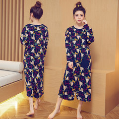 The spring and Autumn period, long sleeved cotton Nightgown code female long thin cotton pajamas female students can wear loose body 160 (M) Picture color Siamese cat