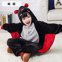 Animals and children cartoon conjoined pajamas, boys and girls, Tong Baobao, children, dinosaur, family clothes, thickening flannel, autumn and winter 85# (85cm-102cm) Bat