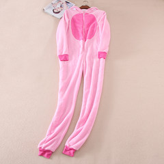 Coral velvet cartoon conjoined pajamas animal cute couple winter man autumn flannel hooded home suit A739 3X Pink