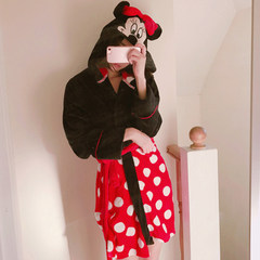Autumn and winter thick flannel gown lovely Mickey lengthened Nightgown coral fleece bathrobe nightgown Home Furnishing suit F 922 red Mickey (spot)